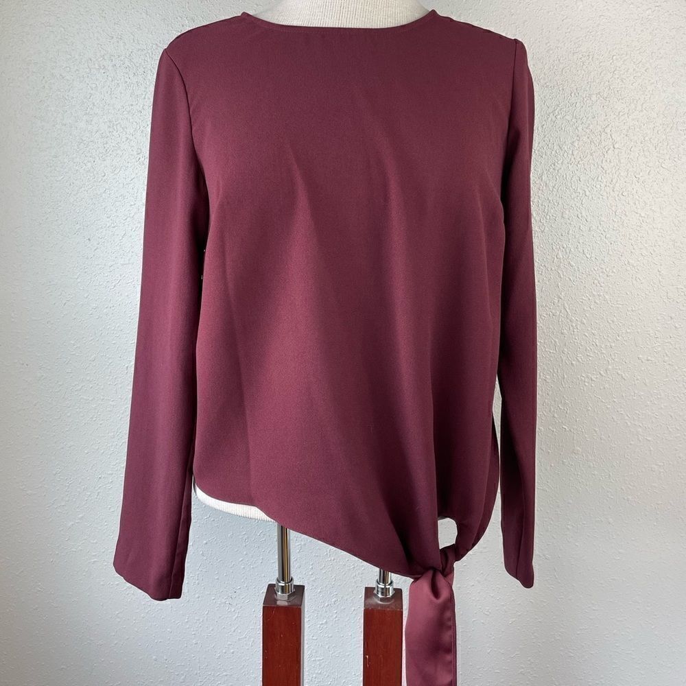 EUC Talbots Womens Maroon Long Sleeve Blouse with Low Tie Size S